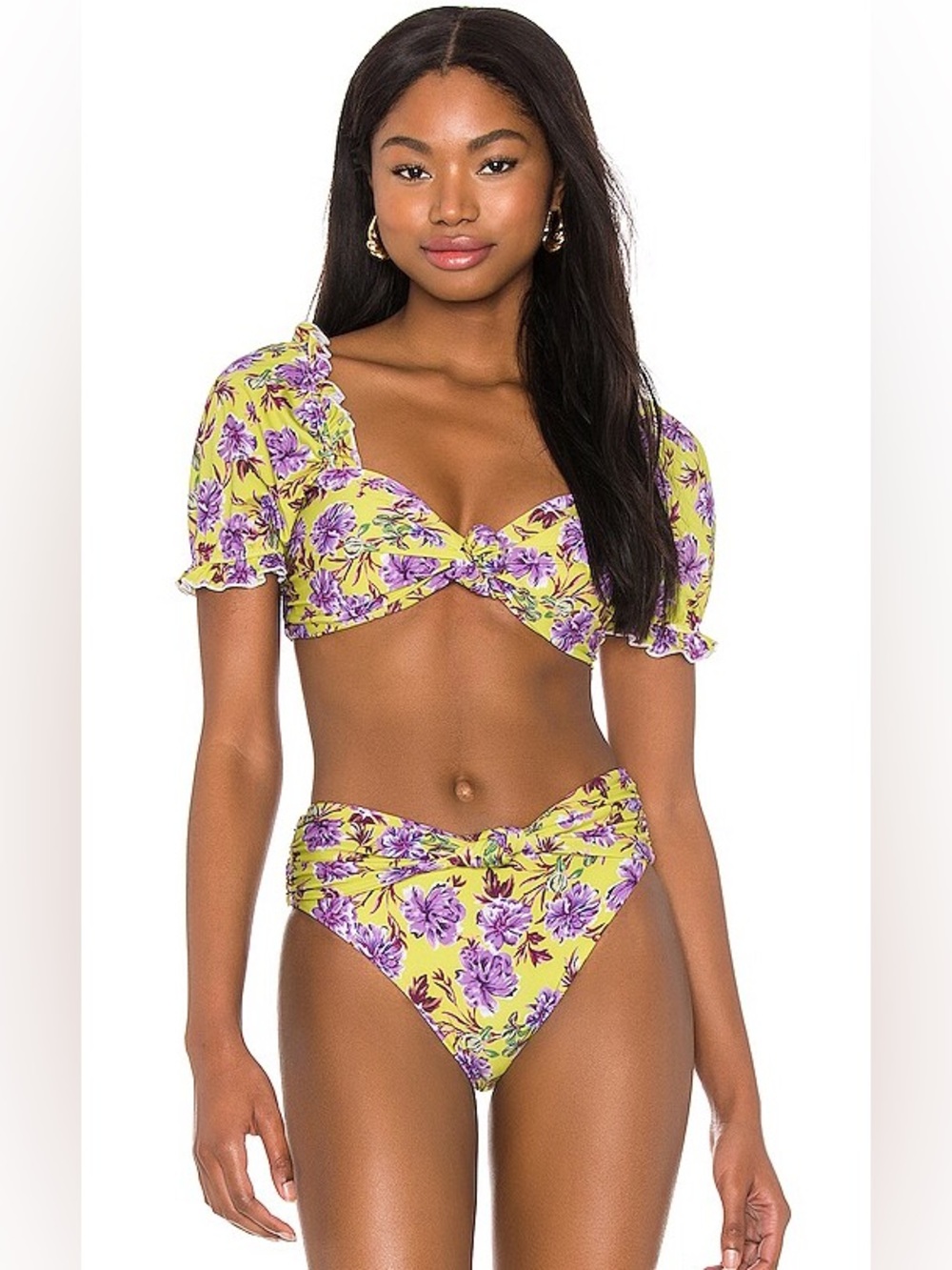 Beach Riot Yellow & Purple Floral Twist Bikini Set